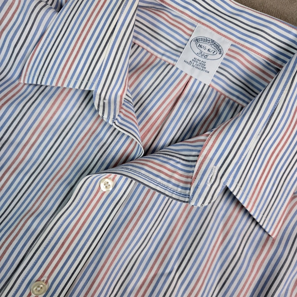 Brooks Brothers 346 Mens 16.5 36/37 Slim Fit Non-Iron Striped Dress Shirt